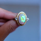 Australian Opal Icon Ring with heart shaped diamonds accents