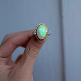 Australian Opal Icon Ring with heart shaped diamonds accents